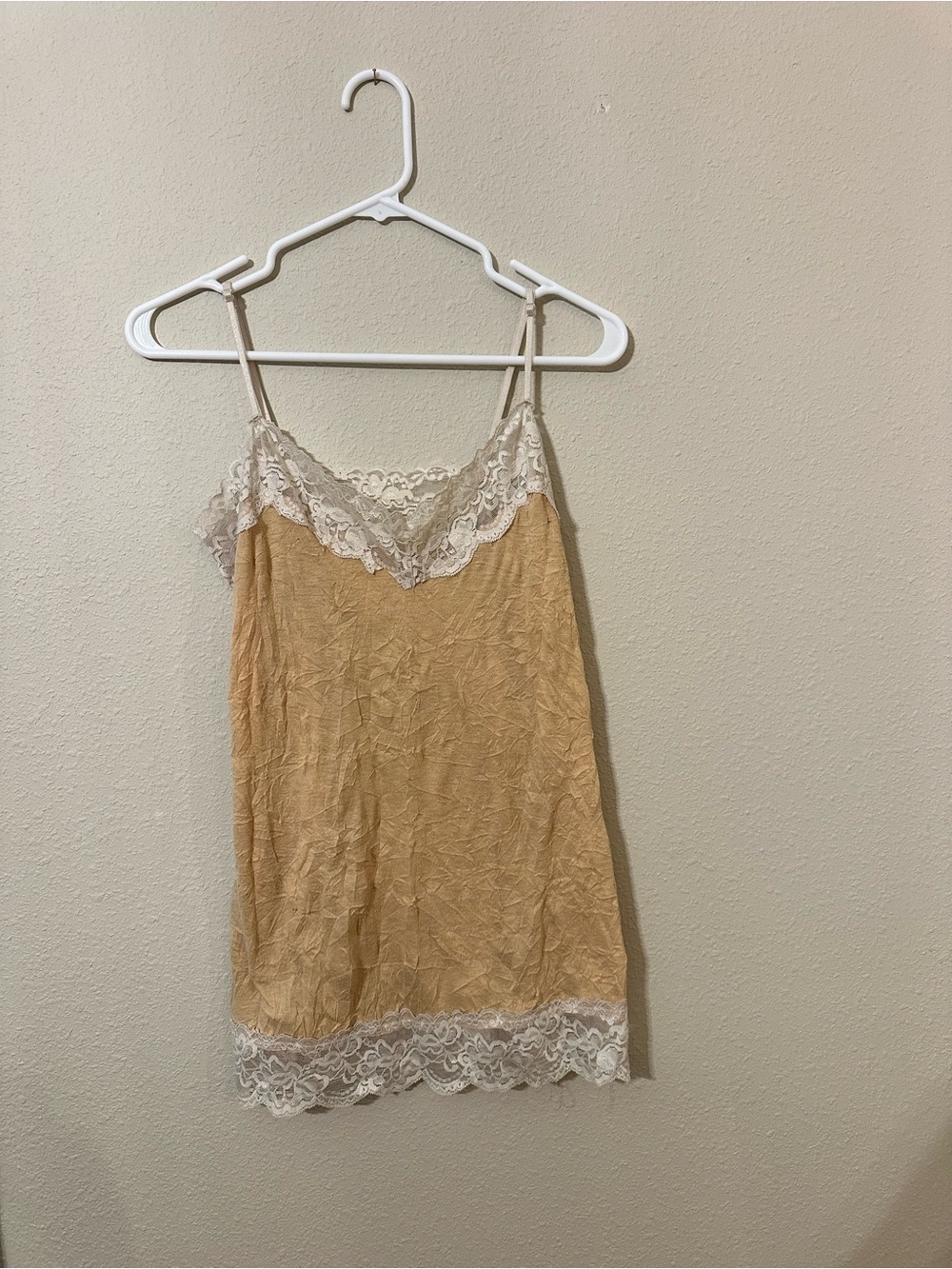 Lace Trim Slip Dress in Beige